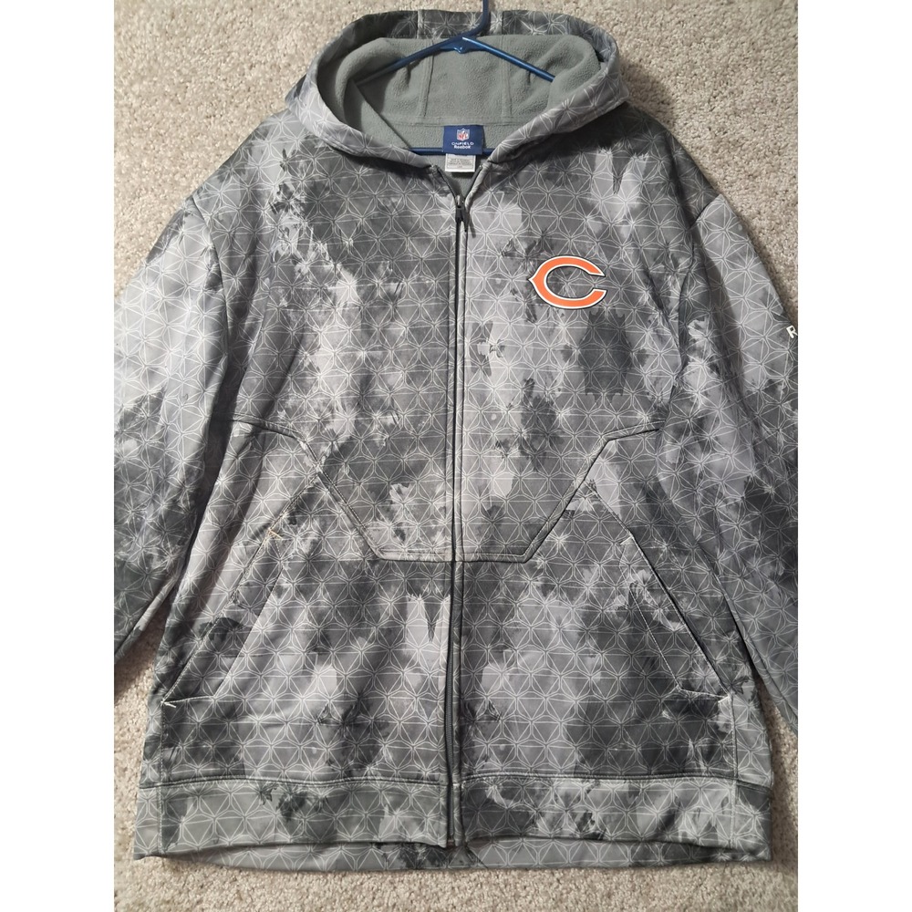 Chicago Bears Reebok Full Zip Hoodie Mens L Grey NFL Onfield Geometric Pattern - Picture 2 of 13